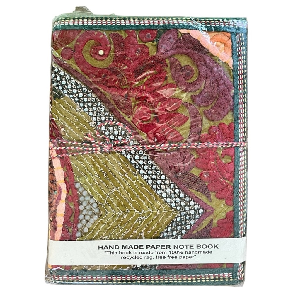 Handcrafted Embroidered Notebook Zero-Waste Sari Silk Journal (green river)